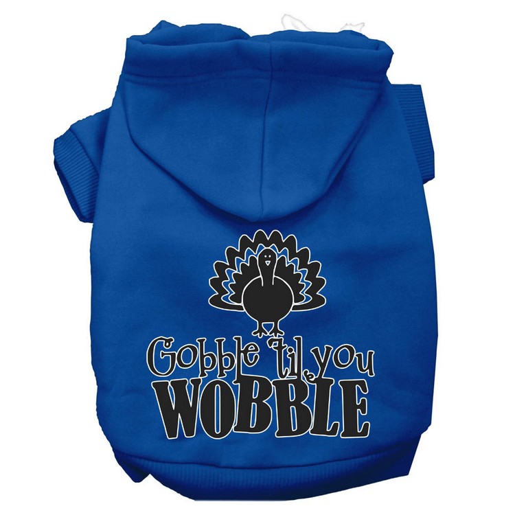 Gobble til You Wobble Screen Print Dog Hoodie Blue XXXL